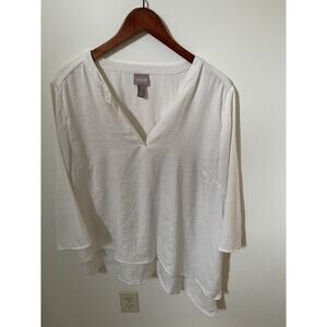 Chicos Top Womens 3 US XL Cream Asymmetrical Layered Hem Tunic Lightweight VNeck